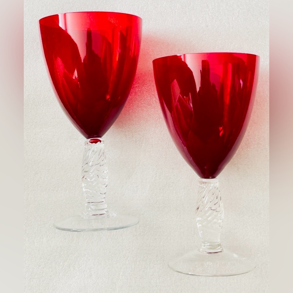 Pair of Ruby Depression Glass Wine Goblets
